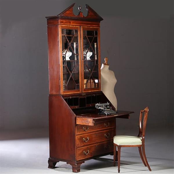 Grote foto engels georgian topbureau ca 1830 mahonie ingelegd met satijnhout no.950130 antiek en kunst overige in antiek gebruiksvoorwerpen