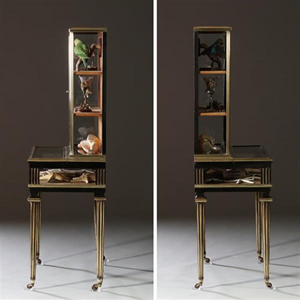Grote foto pianovormige verzamelaars vitrine of display cabinet in brons met zwart ca 1880 no.950145 antiek en kunst stoelen en banken