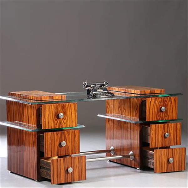 Grote foto een uniek bureau met glazen werkblad laat art deco ca 1950 met 6 laden no.953010 antiek en kunst overige in antiek gebruiksvoorwerpen