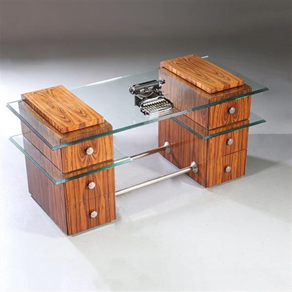 Grote foto een uniek bureau met glazen werkblad laat art deco ca 1950 met 6 laden no.953010 antiek en kunst overige in antiek gebruiksvoorwerpen