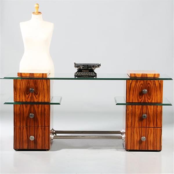 Grote foto een uniek bureau met glazen werkblad laat art deco ca 1950 met 6 laden no.953010 antiek en kunst overige in antiek gebruiksvoorwerpen