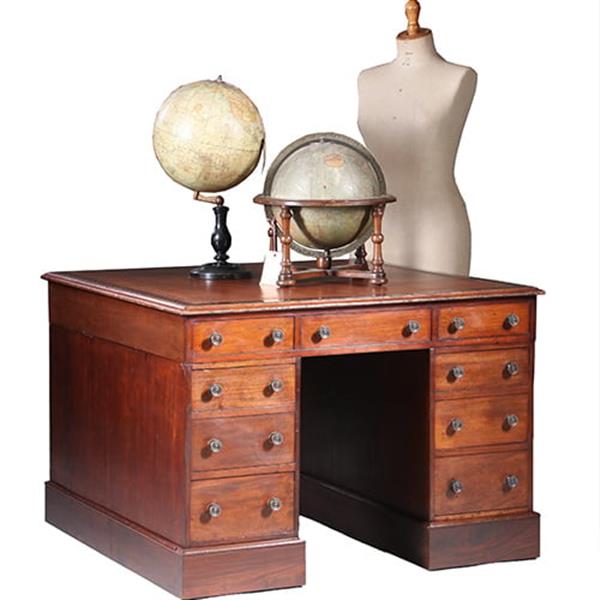 Grote foto zeer klein semipartner desk bibliotheektafel of centertable ca 1870 mahonie no.960425 antiek en kunst stoelen en banken