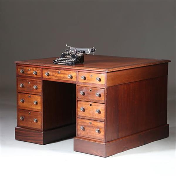 Grote foto zeer klein semipartner desk bibliotheektafel of centertable ca 1870 mahonie no.960425 antiek en kunst stoelen en banken