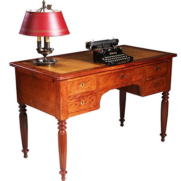 Grote foto franse schrijftafel in acajou mouchet of plum pudding mahonie ca 1830 met groen leer no.960450 antiek en kunst stoelen en banken
