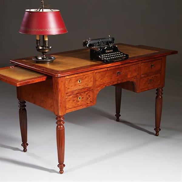 Grote foto franse schrijftafel in acajou mouchet of plum pudding mahonie ca 1830 met groen leer no.960450 antiek en kunst stoelen en banken