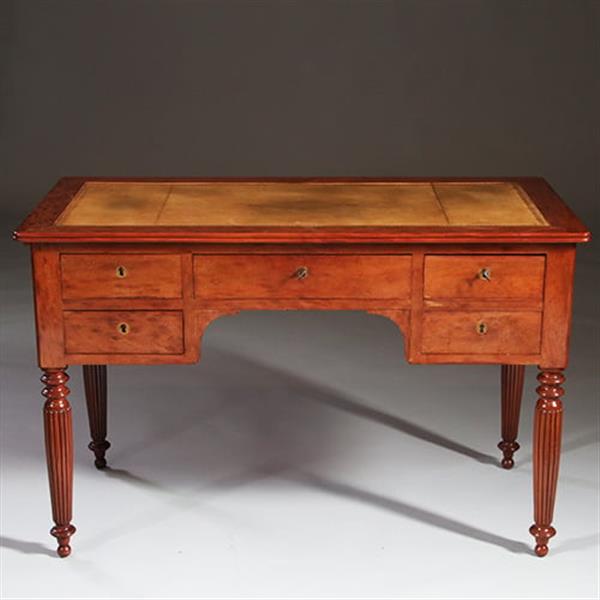 Grote foto franse schrijftafel in acajou mouchet of plum pudding mahonie ca 1830 met groen leer no.960450 antiek en kunst stoelen en banken