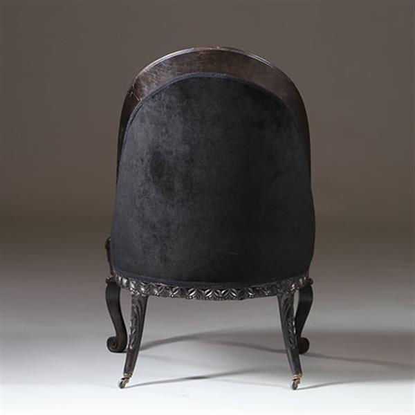 Grote foto koloniale dames zetel massief ebbenhout ca 1800 met zwarte velours en 2 olifanten kopjes no.922860 antiek en kunst stoelen en banken