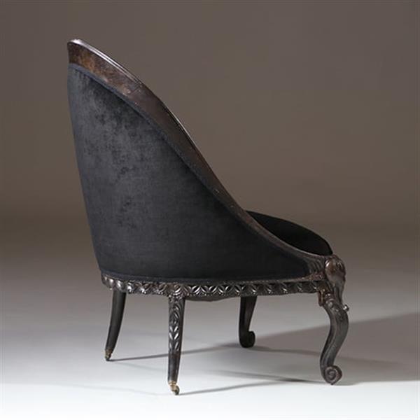 Grote foto koloniale dames zetel massief ebbenhout ca 1800 met zwarte velours en 2 olifanten kopjes no.922860 antiek en kunst stoelen en banken
