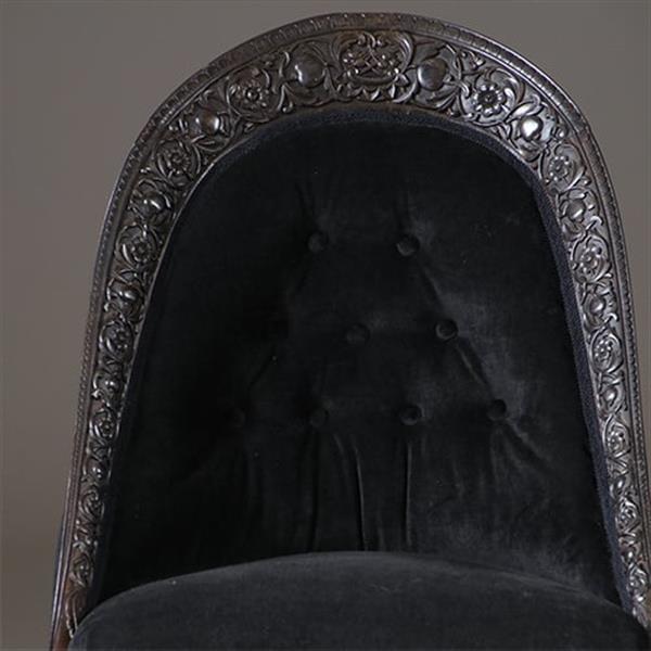 Grote foto koloniale dames zetel massief ebbenhout ca 1800 met zwarte velours en 2 olifanten kopjes no.922860 antiek en kunst stoelen en banken
