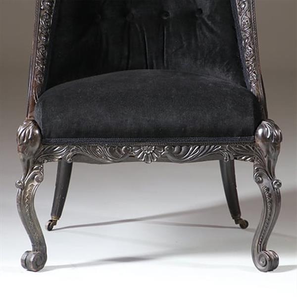 Grote foto koloniale dames zetel massief ebbenhout ca 1800 met zwarte velours en 2 olifanten kopjes no.922860 antiek en kunst stoelen en banken