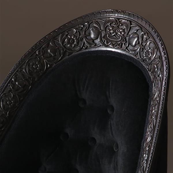 Grote foto koloniale dames zetel massief ebbenhout ca 1800 met zwarte velours en 2 olifanten kopjes no.922860 antiek en kunst stoelen en banken
