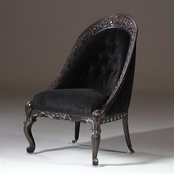 Grote foto koloniale dames zetel massief ebbenhout ca 1800 met zwarte velours en 2 olifanten kopjes no.922860 antiek en kunst stoelen en banken