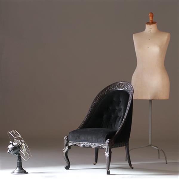 Grote foto koloniale dames zetel massief ebbenhout ca 1800 met zwarte velours en 2 olifanten kopjes no.922860 antiek en kunst stoelen en banken