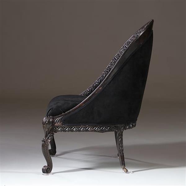 Grote foto koloniale dames zetel massief ebbenhout ca 1800 met zwarte velours en 2 olifanten kopjes no.922860 antiek en kunst stoelen en banken
