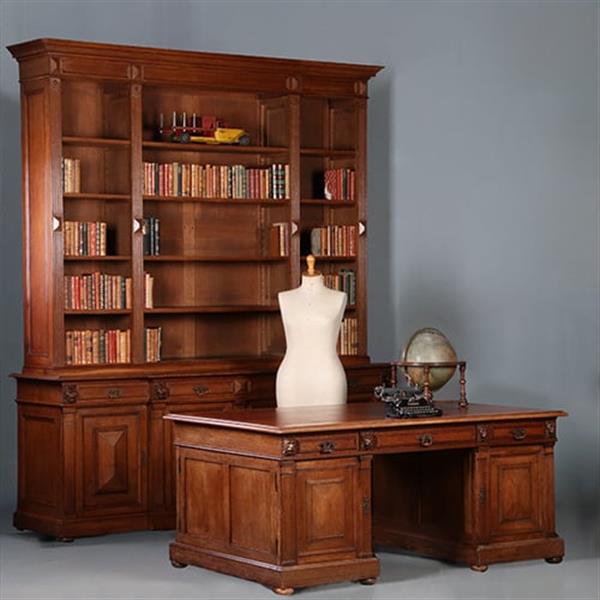 Grote foto hollandse heerenkamer neorenaissance grote boekenkast en bijbehorend partner bureau ca 1880 no.9604 antiek en kunst overige in antiek gebruiksvoorwerpen