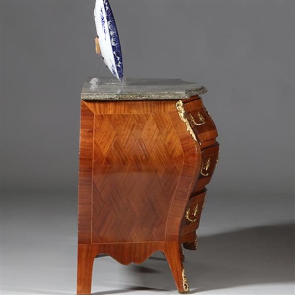 Grote foto gebombeerde commode in rococostijl ca 1920 grijs geaderd marmerblad no.962660 antiek en kunst stoelen en banken