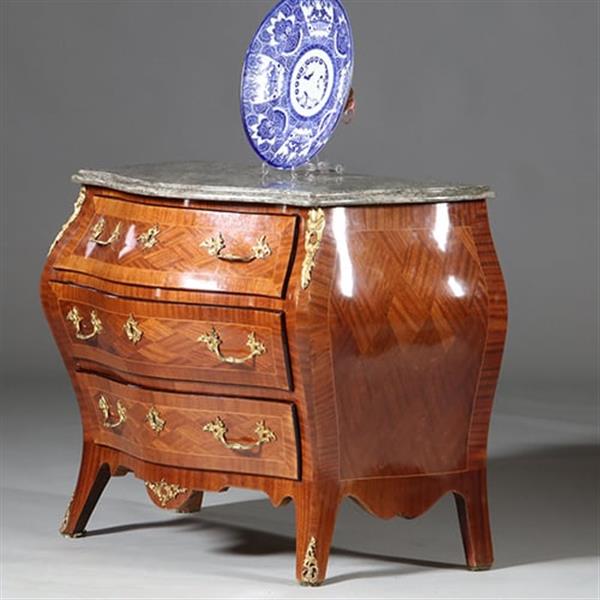 Grote foto gebombeerde commode in rococostijl ca 1920 grijs geaderd marmerblad no.962660 antiek en kunst stoelen en banken