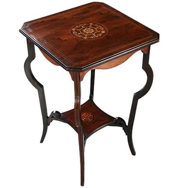 Grote foto vierkant wijntafeltje of bijzettafeltje ingelegde medaillons ca 1875 palissander no. 862460 antiek en kunst stoelen en banken