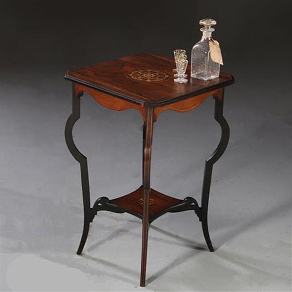 Grote foto vierkant wijntafeltje of bijzettafeltje ingelegde medaillons ca 1875 palissander no. 862460 antiek en kunst stoelen en banken