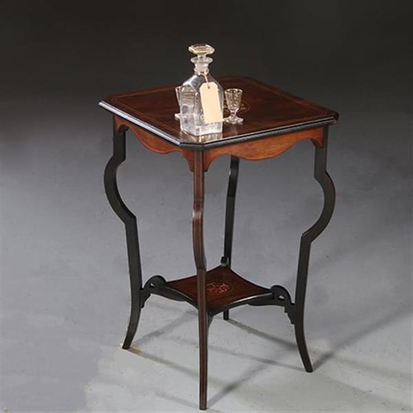 Grote foto vierkant wijntafeltje of bijzettafeltje ingelegde medaillons ca 1875 palissander no. 862460 antiek en kunst stoelen en banken