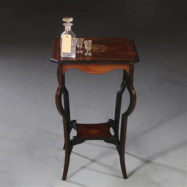 Grote foto vierkant wijntafeltje of bijzettafeltje ingelegde medaillons ca 1875 palissander no. 862460 antiek en kunst stoelen en banken