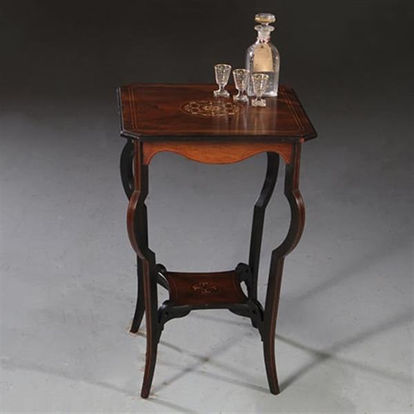 Grote foto vierkant wijntafeltje of bijzettafeltje ingelegde medaillons ca 1875 palissander no. 862460 antiek en kunst stoelen en banken