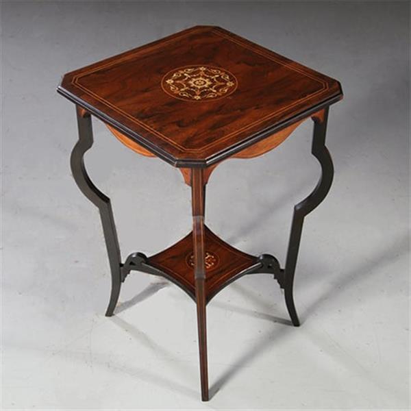 Grote foto vierkant wijntafeltje of bijzettafeltje ingelegde medaillons ca 1875 palissander no. 862460 antiek en kunst stoelen en banken