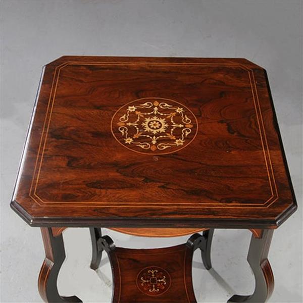 Grote foto vierkant wijntafeltje of bijzettafeltje ingelegde medaillons ca 1875 palissander no. 862460 antiek en kunst stoelen en banken