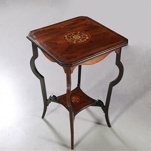 Grote foto vierkant wijntafeltje of bijzettafeltje ingelegde medaillons ca 1875 palissander no. 862460 antiek en kunst stoelen en banken