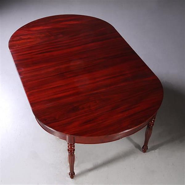 Grote foto franse coulissetafel in mahonie met paraplu poot ca 1860 met 4 inlegbladen tot minimaal 12 personen antiek en kunst stoelen en banken