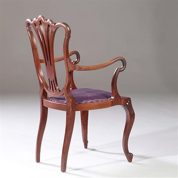 Grote foto armstoel bureaustoel in lila rundleer met verbazingwekkend fraai gekrulde armleggers no.972505 antiek en kunst stoelen en banken
