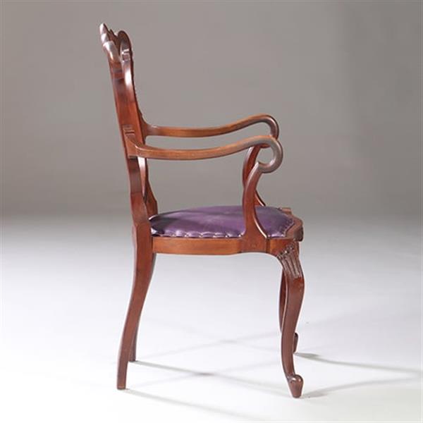 Grote foto armstoel bureaustoel in lila rundleer met verbazingwekkend fraai gekrulde armleggers no.972505 antiek en kunst stoelen en banken