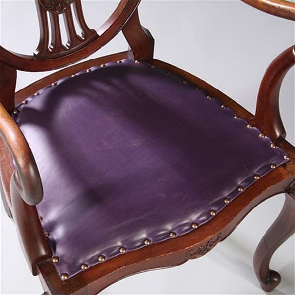 Grote foto armstoel bureaustoel in lila rundleer met verbazingwekkend fraai gekrulde armleggers no.972505 antiek en kunst stoelen en banken