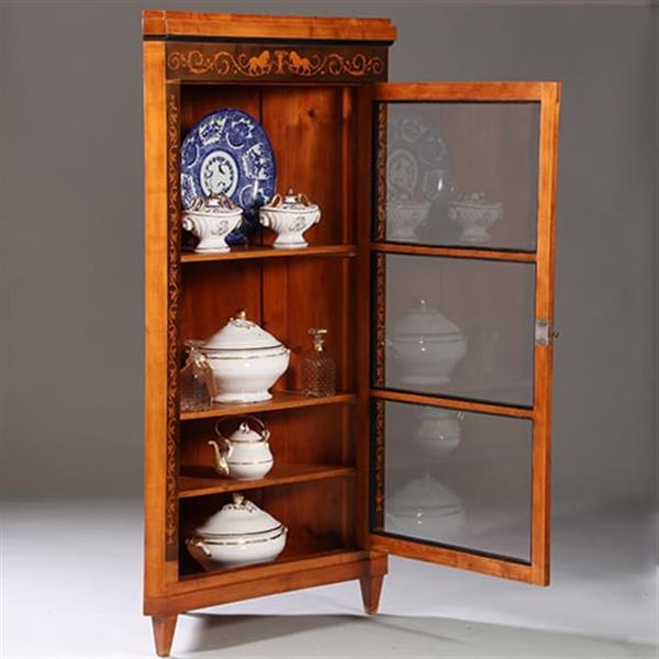 Grote foto hoekkast of hoekvitrine ca 1815 kersen berken ebben en gebruineerd kersen no.962625 antiek en kunst stoelen en banken