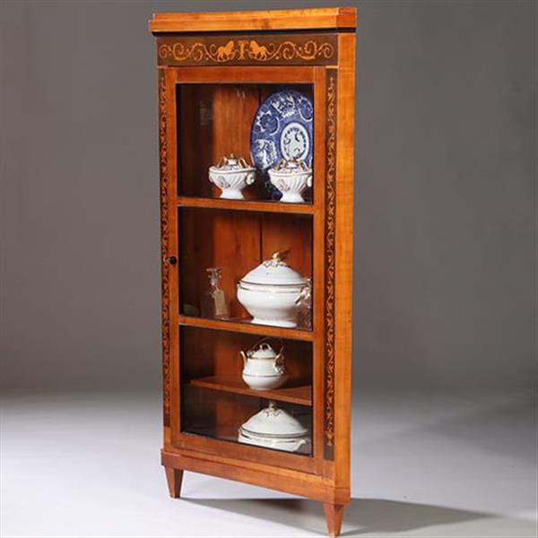Grote foto hoekkast of hoekvitrine ca 1815 kersen berken ebben en gebruineerd kersen no.962625 antiek en kunst stoelen en banken