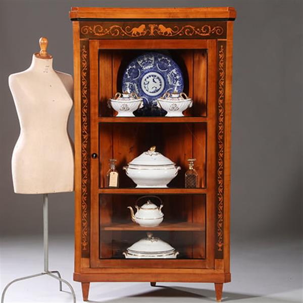 Grote foto hoekkast of hoekvitrine ca 1815 kersen berken ebben en gebruineerd kersen no.962625 antiek en kunst stoelen en banken