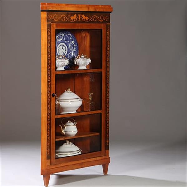 Grote foto hoekkast of hoekvitrine ca 1815 kersen berken ebben en gebruineerd kersen no.962625 antiek en kunst stoelen en banken