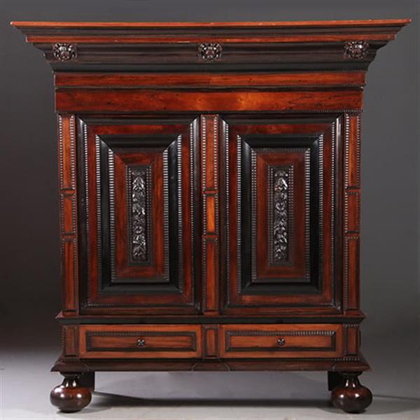 Grote foto palissander tweedeurs pilasterkast ca 1700 met veel ebben inleg no.962630 antiek en kunst stoelen en banken