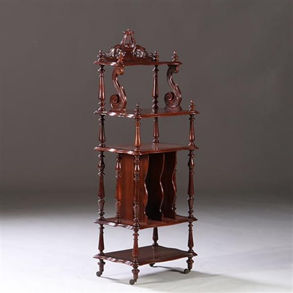 Grote foto uit een muziekkamer massief palissander whatnot etagier ca 1865 met gestoken lier in de kroon antiek en kunst stoelen en banken