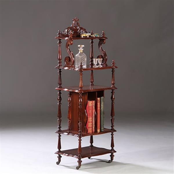 Grote foto uit een muziekkamer massief palissander whatnot etagier ca 1865 met gestoken lier in de kroon antiek en kunst stoelen en banken