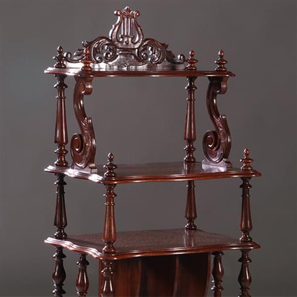 Grote foto uit een muziekkamer massief palissander whatnot etagier ca 1865 met gestoken lier in de kroon antiek en kunst stoelen en banken