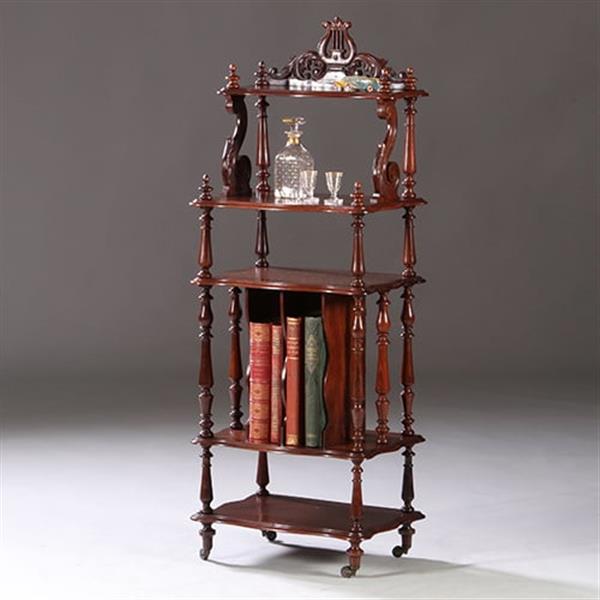 Grote foto uit een muziekkamer massief palissander whatnot etagier ca 1865 met gestoken lier in de kroon antiek en kunst stoelen en banken