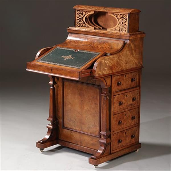Grote foto blond wortelnoten davenport secretaire met geheime harlequin of pop up postvakjes ca 1845 no.982255 antiek en kunst overige in antiek gebruiksvoorwerpen