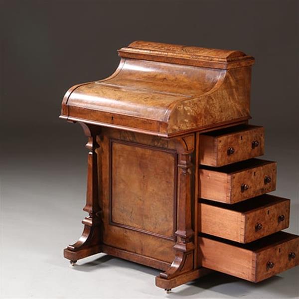 Grote foto blond wortelnoten davenport secretaire met geheime harlequin of pop up postvakjes ca 1845 no.982255 antiek en kunst overige in antiek gebruiksvoorwerpen