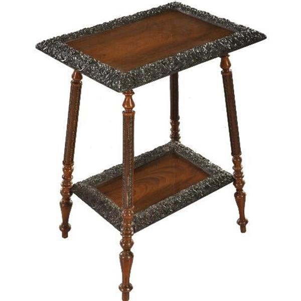 Grote foto wonderlijke bijzettafel met 2 bladen met reli flijstwerk 1870 1890 no.993904 antiek en kunst stoelen en banken