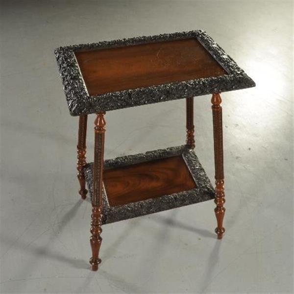 Grote foto wonderlijke bijzettafel met 2 bladen met reli flijstwerk 1870 1890 no.993904 antiek en kunst stoelen en banken