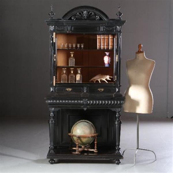 Grote foto monumentaal rariteitenkabinet of drankenkastje ca 1875 hollands zwart gepolitoerd no.990951 antiek en kunst stoelen en banken