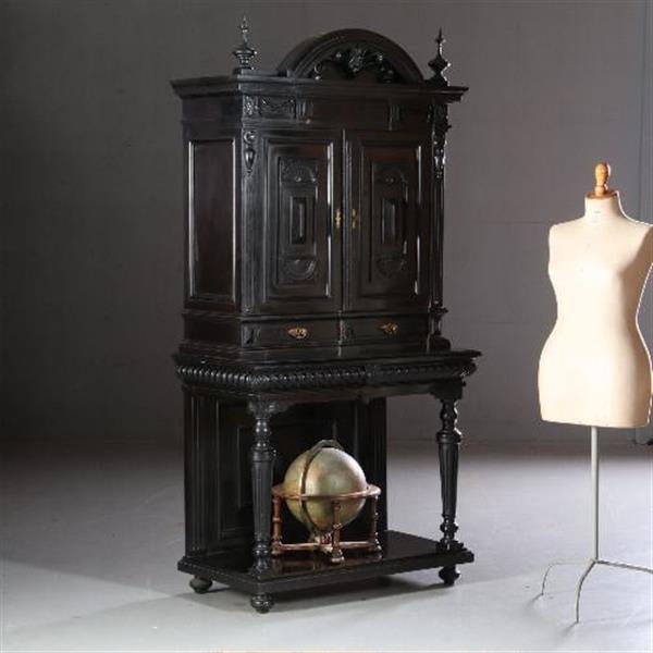 Grote foto monumentaal rariteitenkabinet of drankenkastje ca 1875 hollands zwart gepolitoerd no.990951 antiek en kunst stoelen en banken
