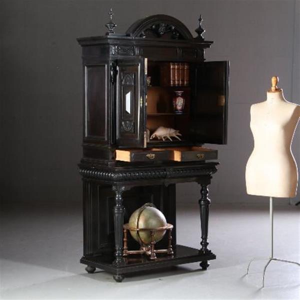 Grote foto monumentaal rariteitenkabinet of drankenkastje ca 1875 hollands zwart gepolitoerd no.990951 antiek en kunst stoelen en banken