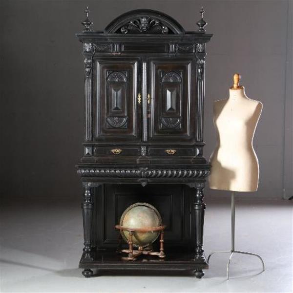 Grote foto monumentaal rariteitenkabinet of drankenkastje ca 1875 hollands zwart gepolitoerd no.990951 antiek en kunst stoelen en banken